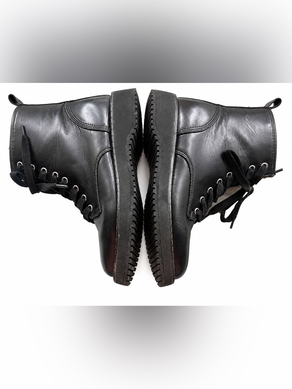 STEVE MADDEN “Madden Girl Kurrt” Black Lace-Up, Side Zip, Lug Sole Combat Boots - Picture 8 of 16
